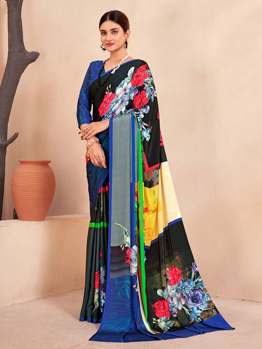 

Krimmple Floral Printed Saree, Blue