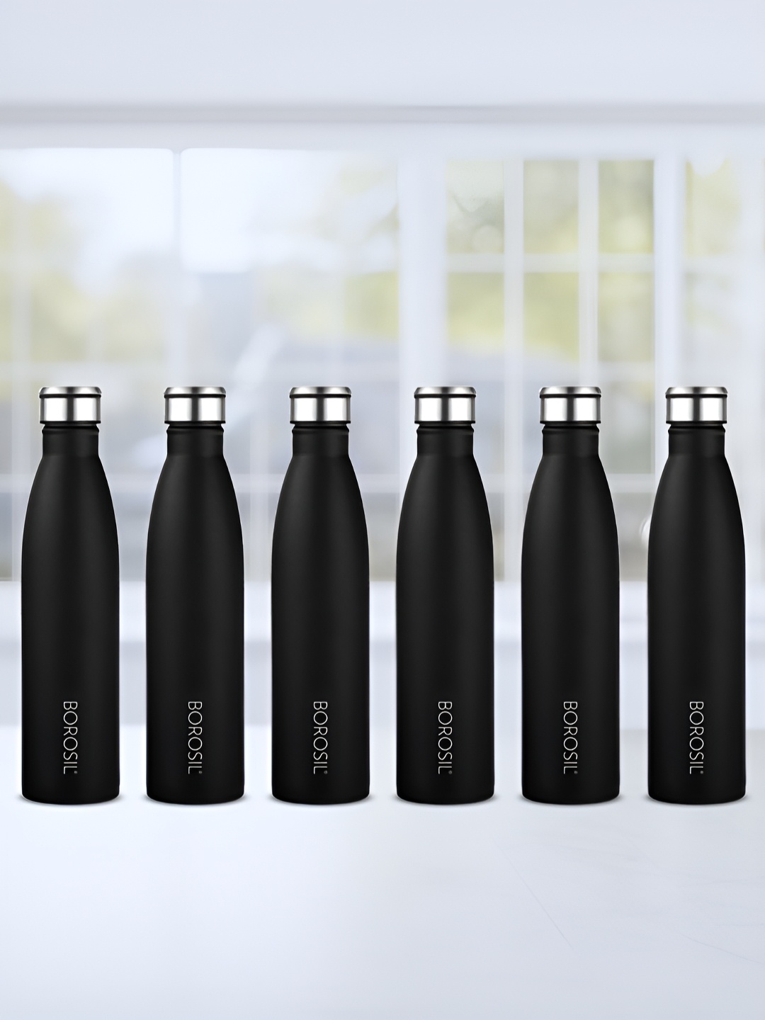 

BOROSIL Black & Silver-Toned 6 Pieces Stainless Steel Water Bottle 900ml Each
