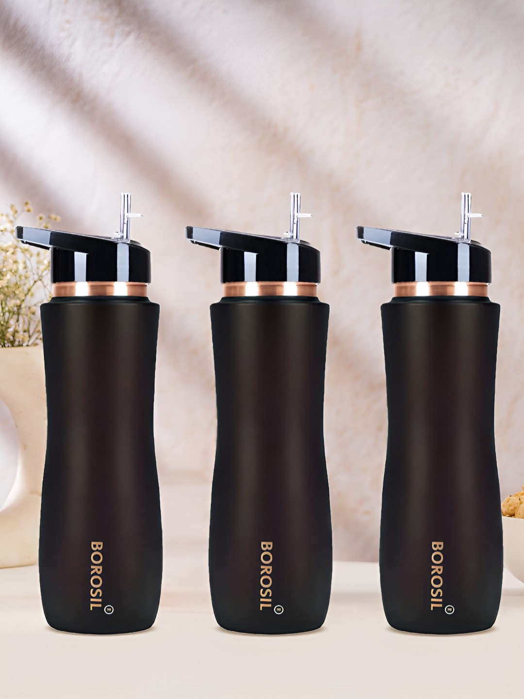 

BOROSIL Brown & Gold-Toned 3 Pieces Copper Sipper Water Bottle 750ml Each
