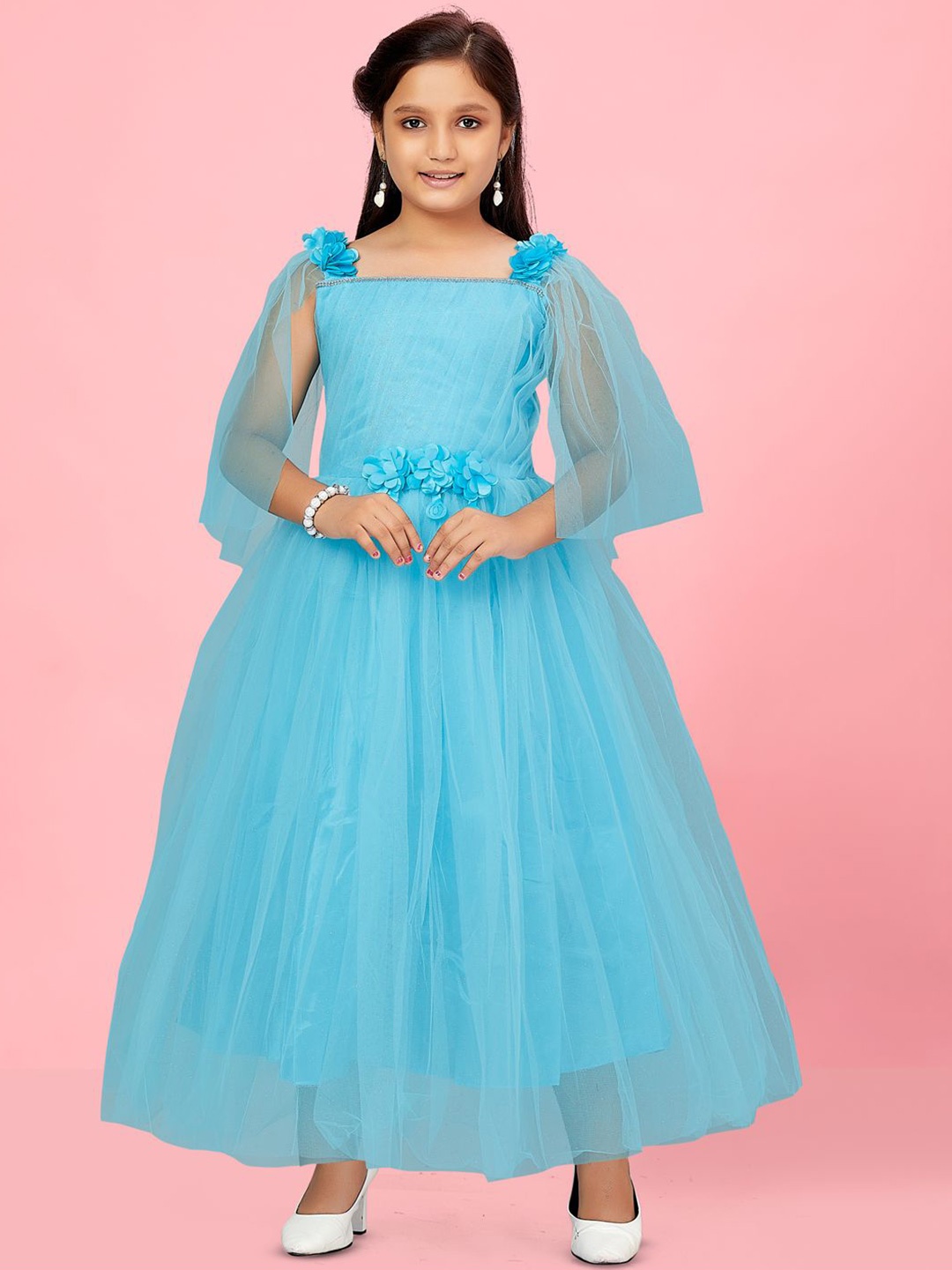 

Sangria Girls Net Fit and Flare Maxi Dress, Turquoise blue