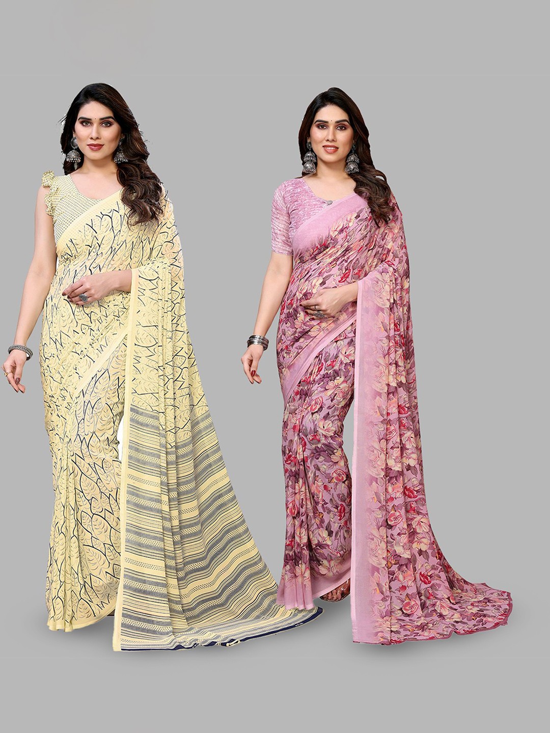

Moda Rapido Floral Poly Georgette Saree, Pink