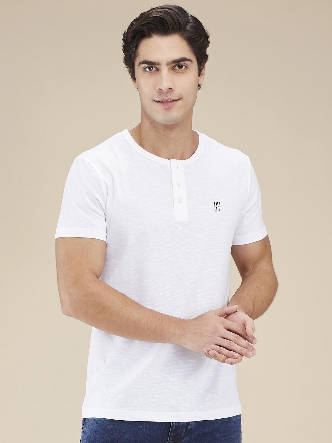 

Being Human Men Solid Henley Neck Slim Fit T-shirt, White