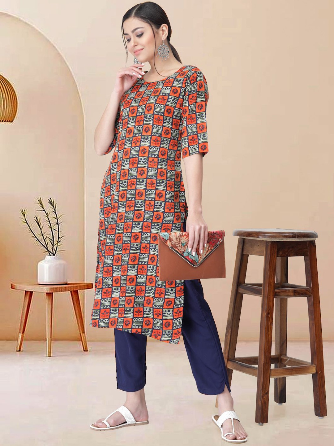 

Moda Rapido Women Ethnic Motifs Printed Regular Kurta with Trousers, Blue