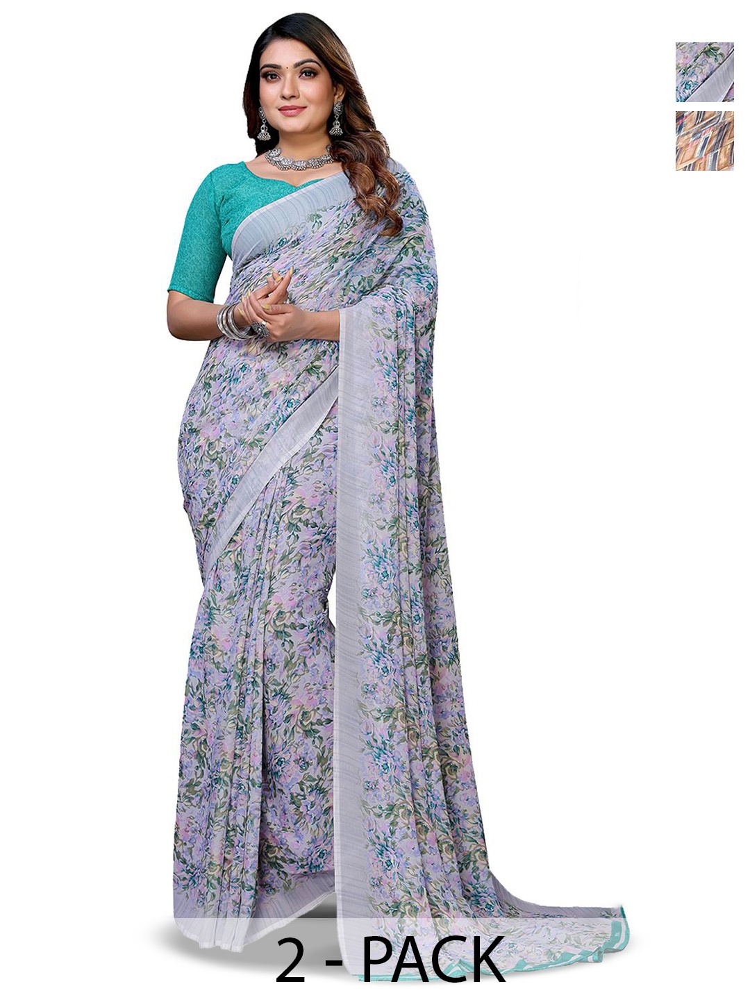 

Moda Rapido Floral Poly Georgette Saree, Purple