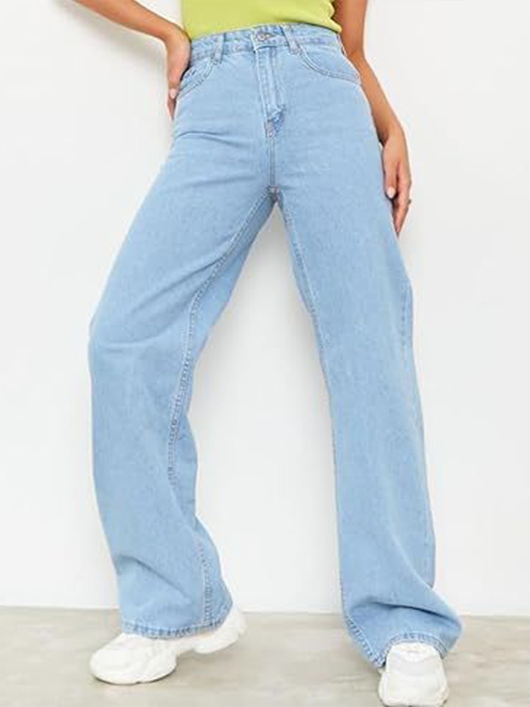 

RIVI Women Jean Straight Fit High-Rise Stretchable Jeans, Turquoise blue