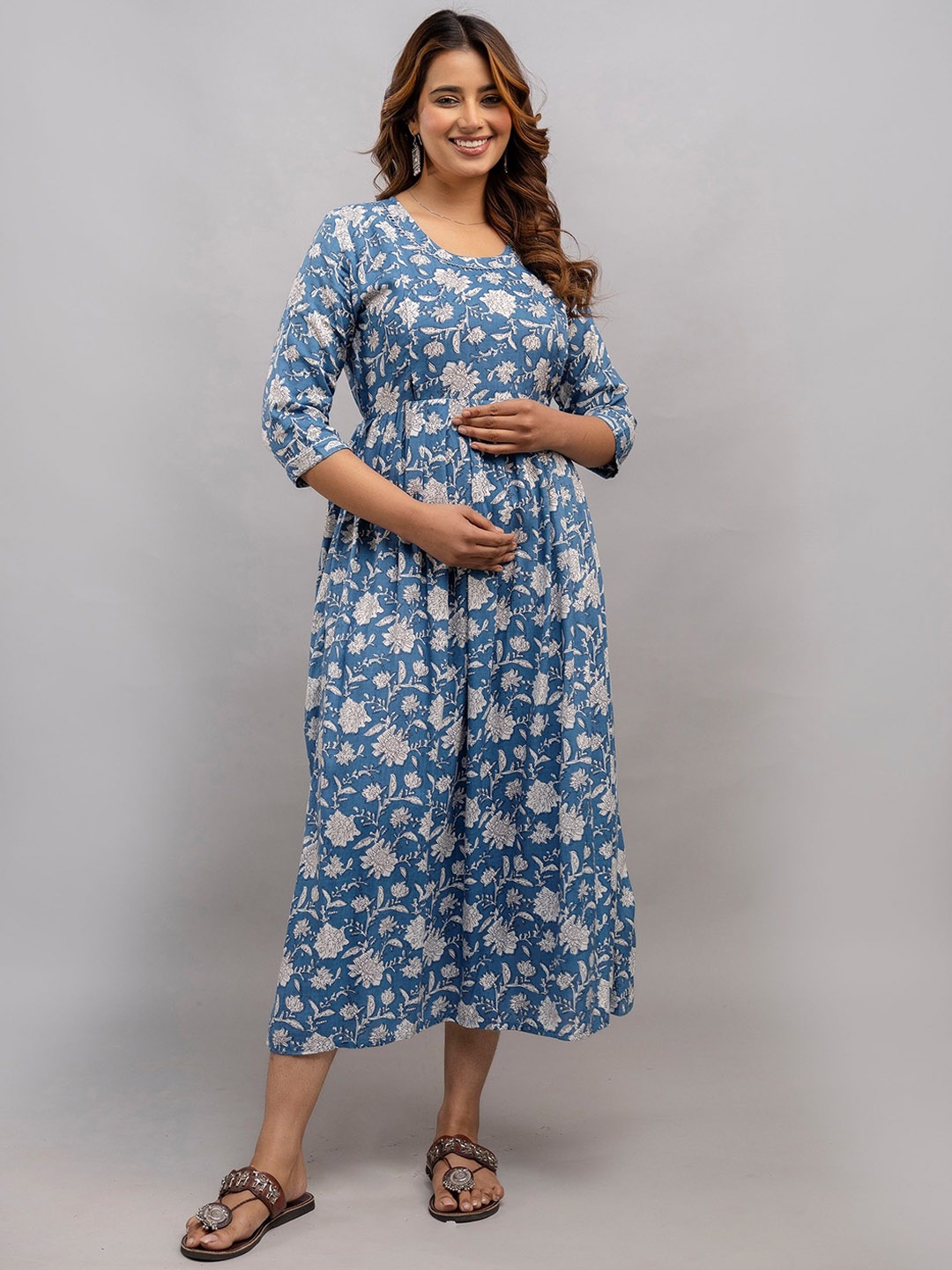 

Mialo fashion Cotton Printed Fit & Flared Maternity Ethnic Dresses, Blue