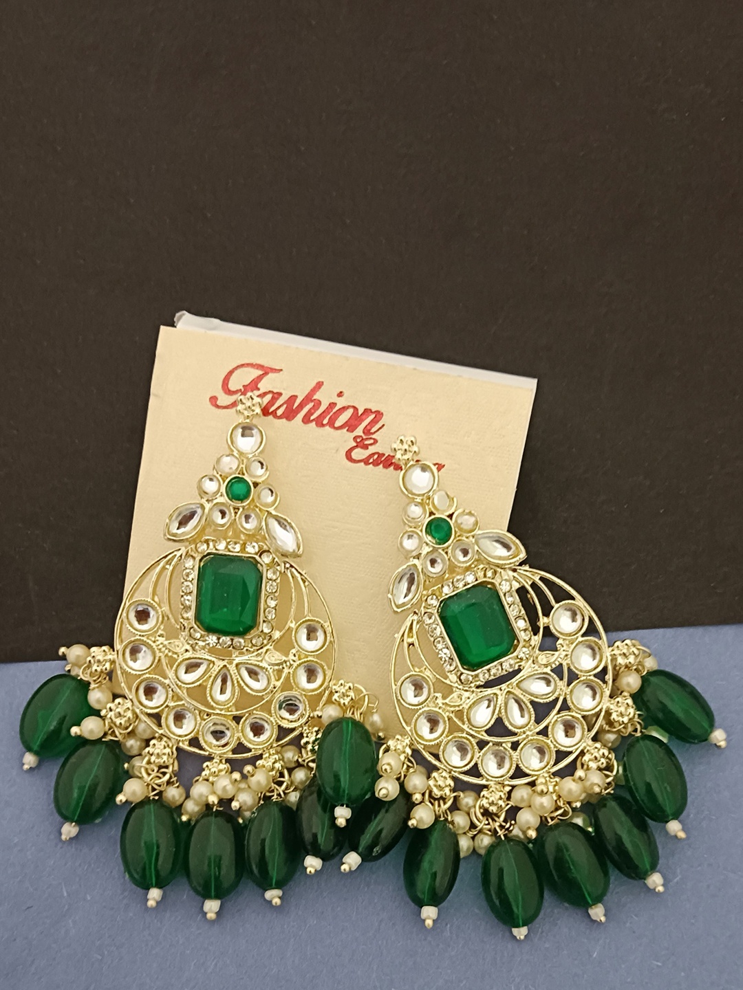 

EVY Monalisa CZ Green Gold-Plated Contemporary Artificial Beads Chandbalis