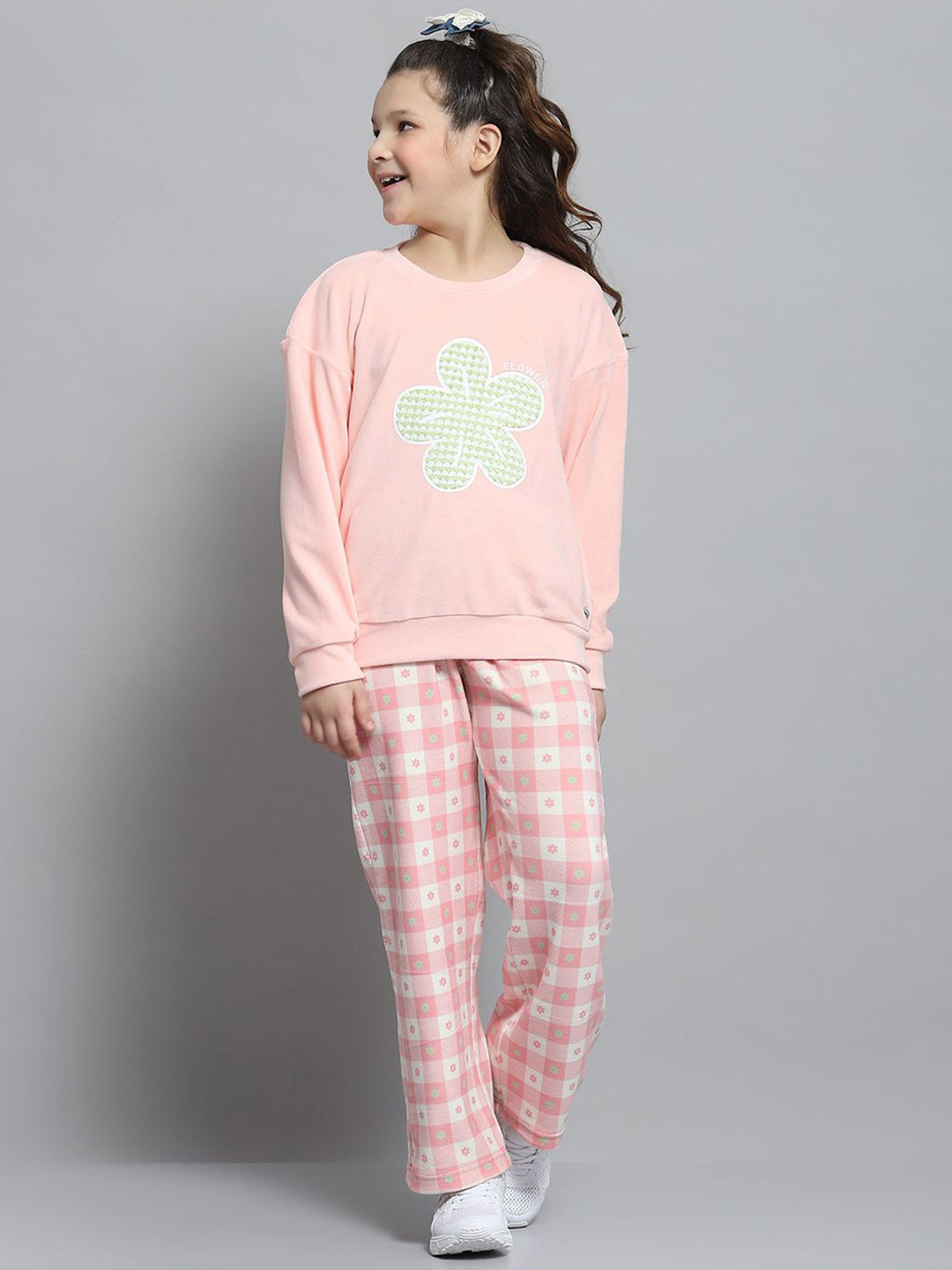 

Monte Carlo Girls Printed Round Neck Sweatshirt & Trouser, Peach