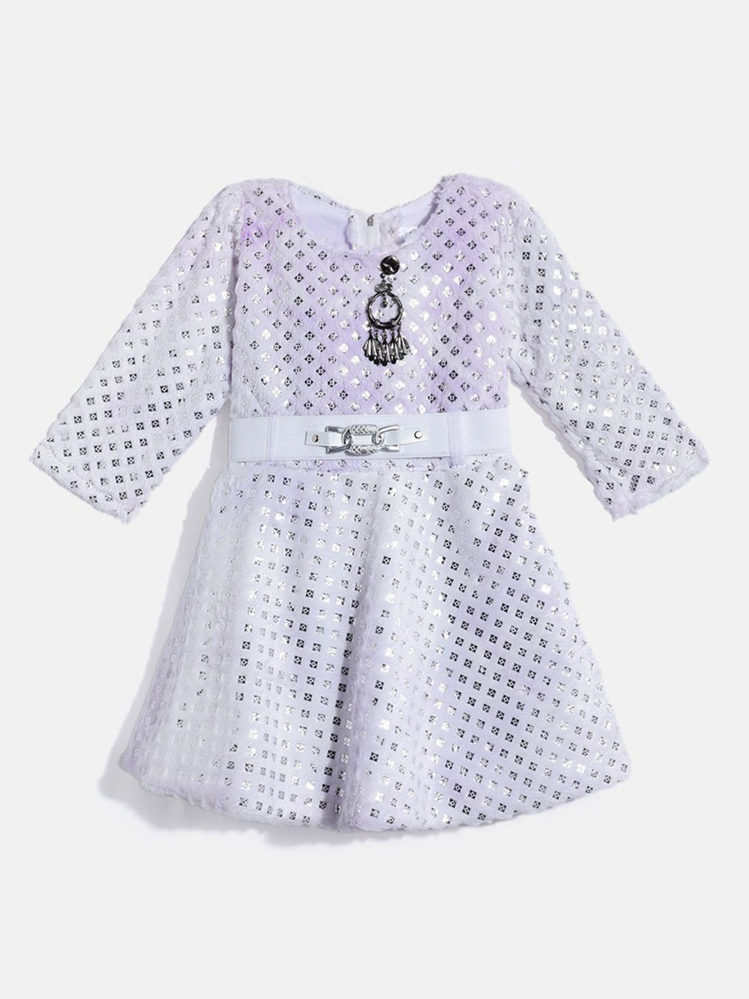 

HERE&NOW Girls Woollen Fit & Flare Dress, Purple