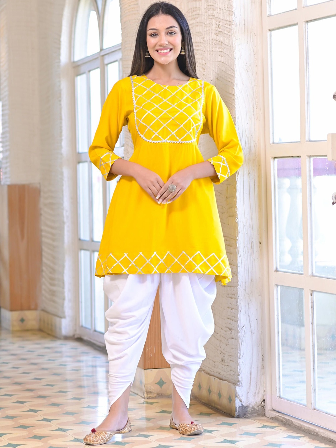 

KASHISHIYA Women Embroidered Regular Kurta with Dhoti Pants, Yellow