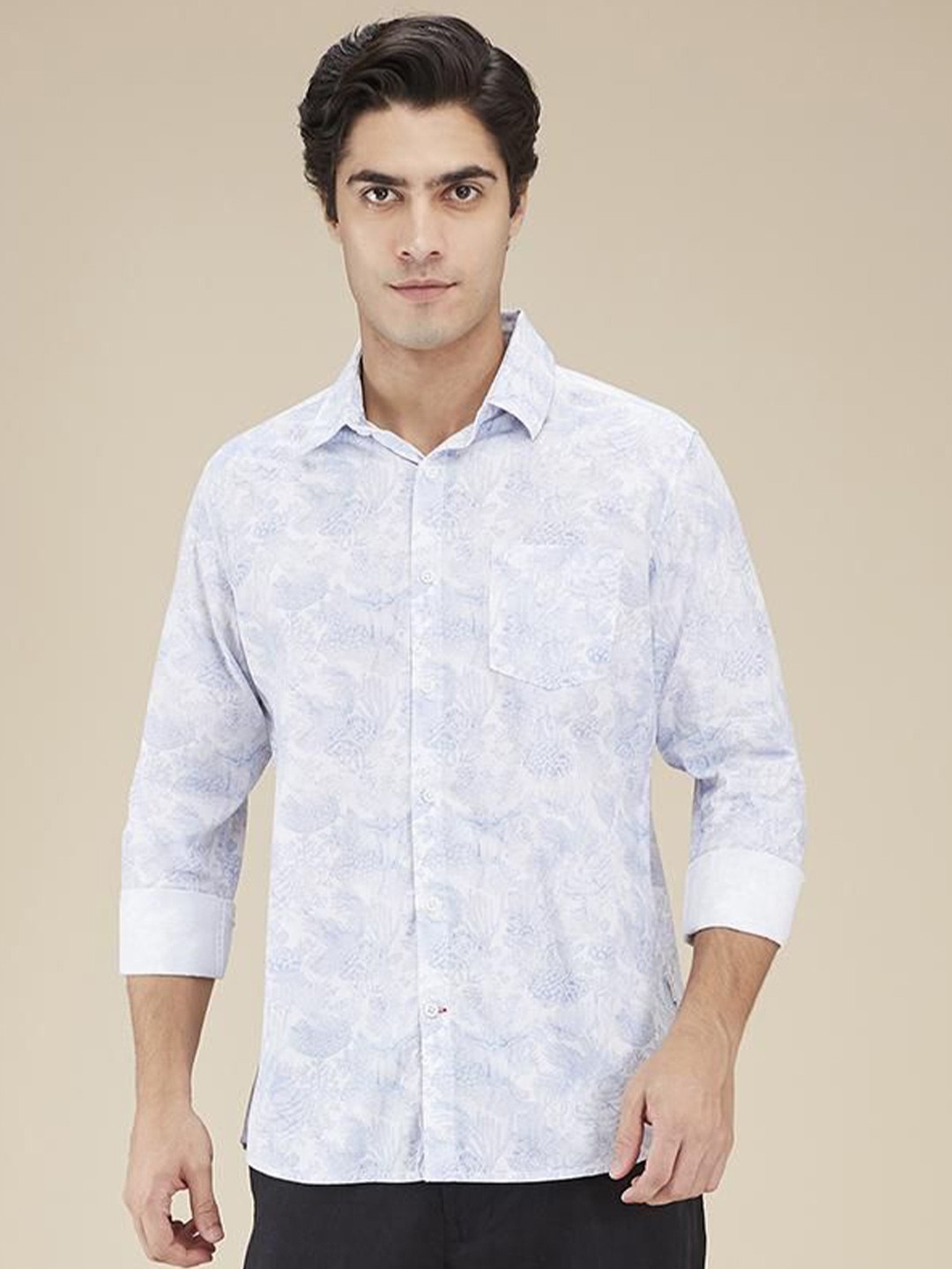 

Being Human Men Classic Fit Spread Collar Floral Printed Cotton Casual Shirt, White