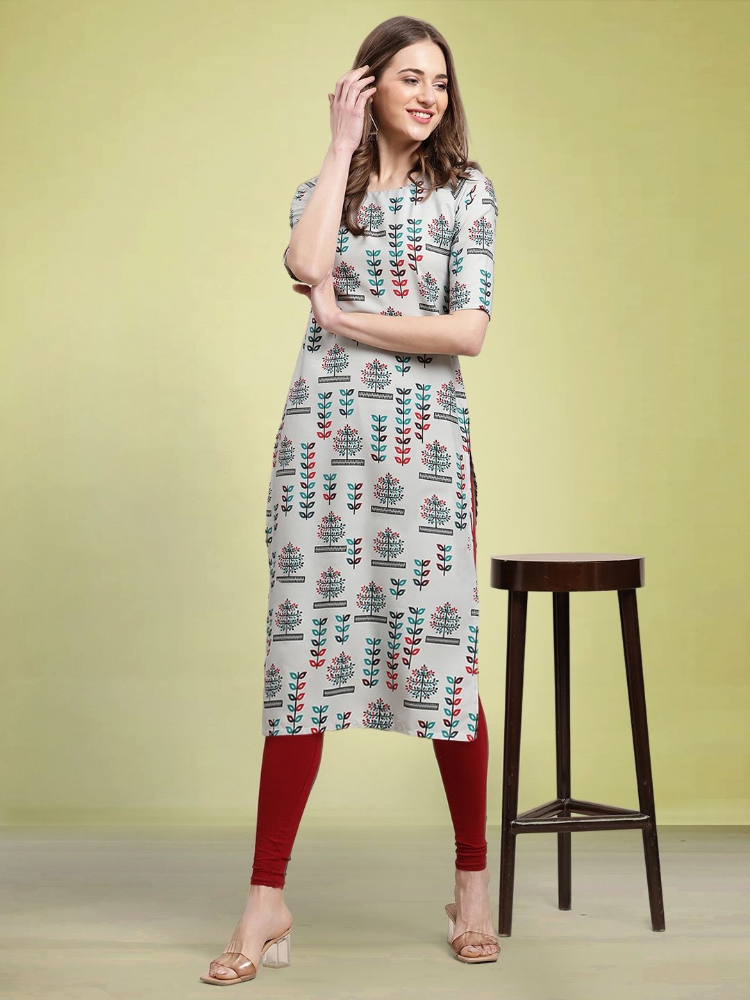 

Moda Rapido Ethnic Motifs Printed Round Neck Kurta, Grey