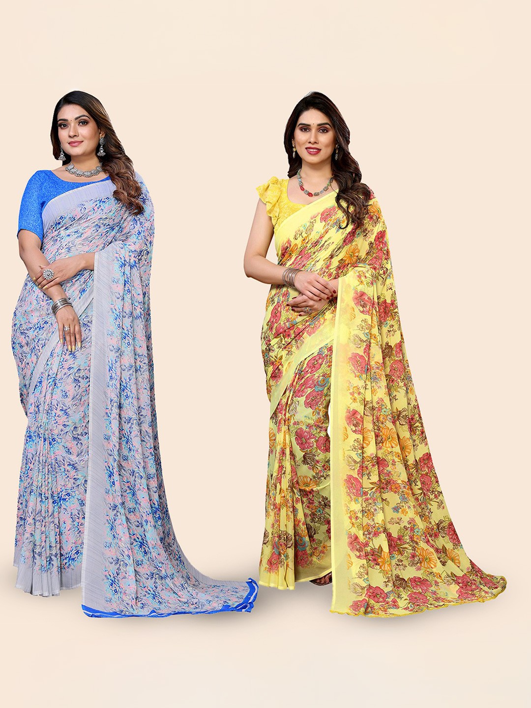 

Moda Rapido Floral Poly Georgette Saree, Blue