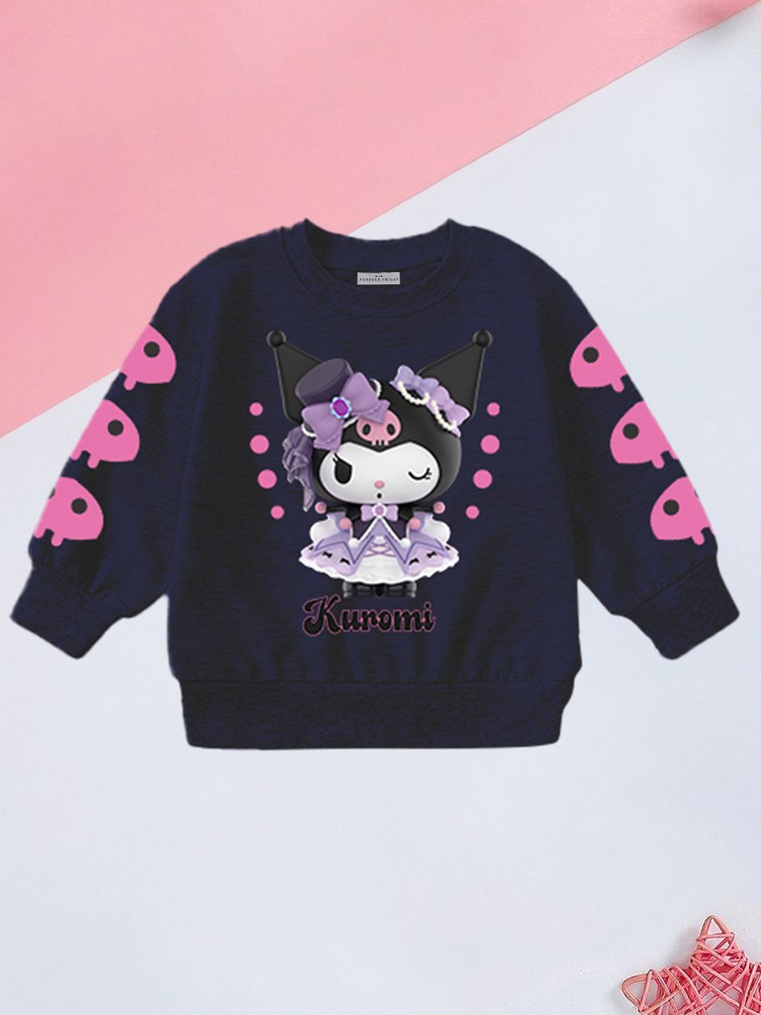 

FOREVER FRIDAY Girls Printed Cotton Sweatshirt, Navy blue