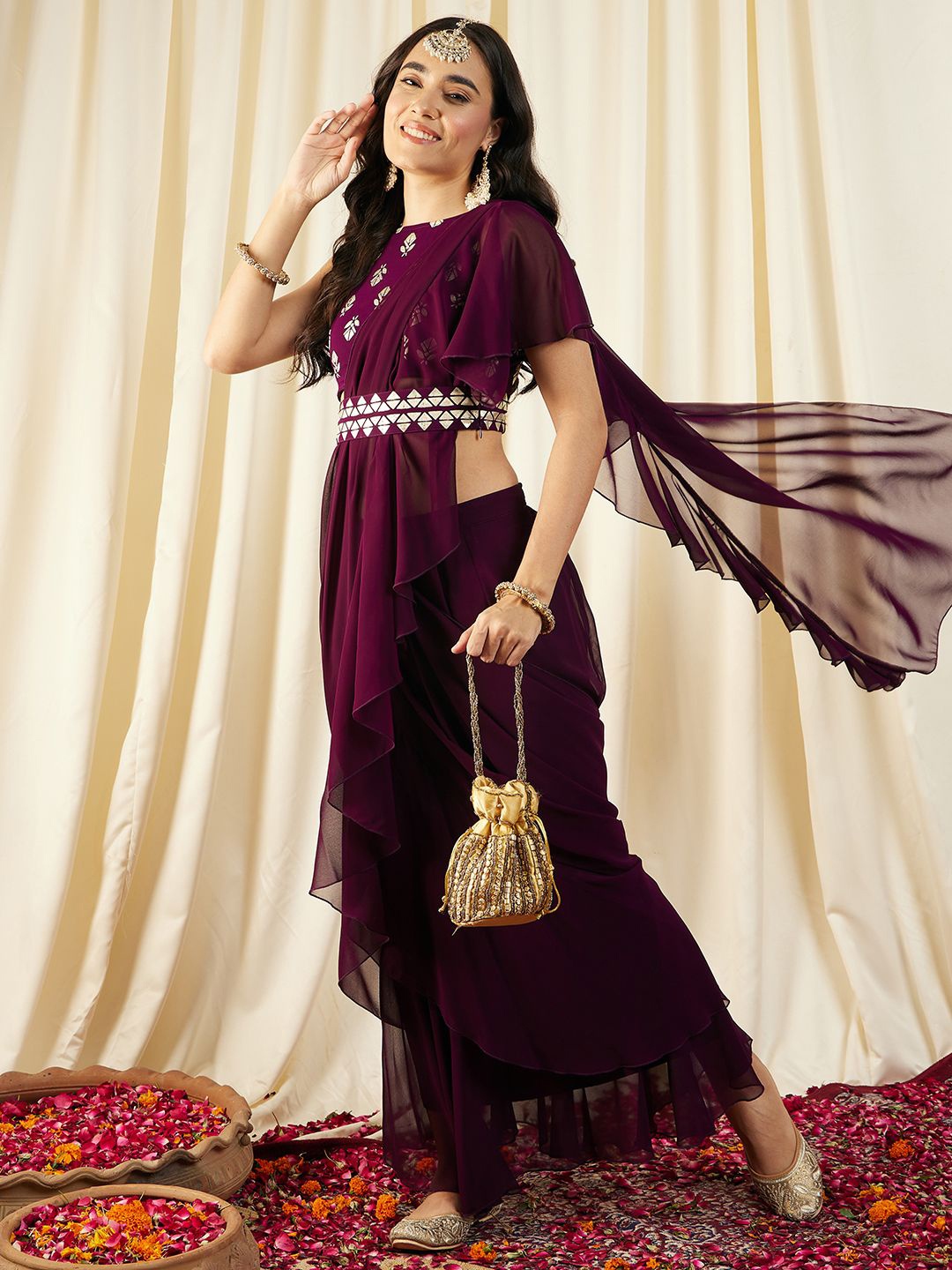 

MABISH by Sonal Jain Pre Draped Sarree, Purple
