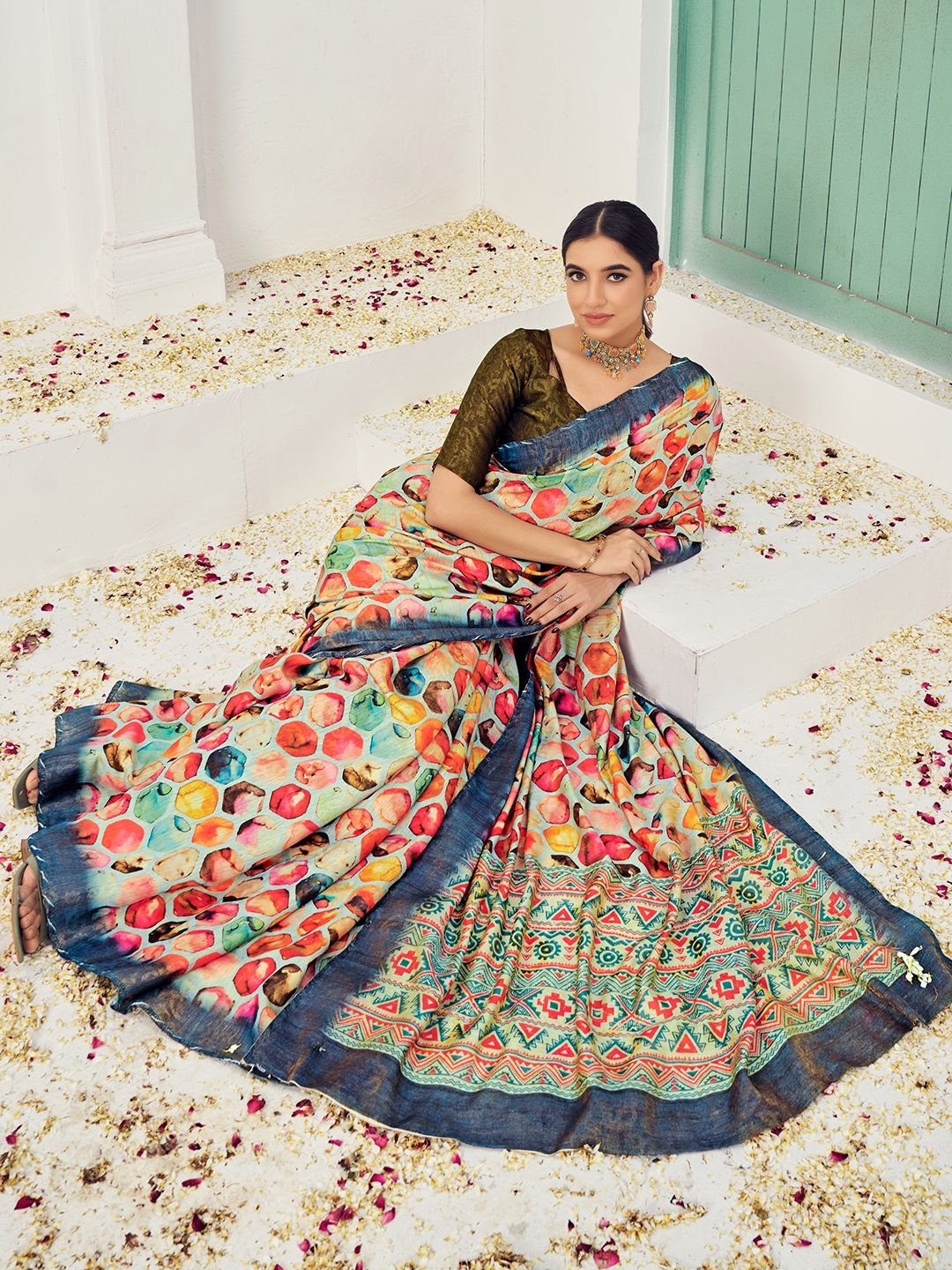 

Krimmple Printed Pure Silk Saree, Blue