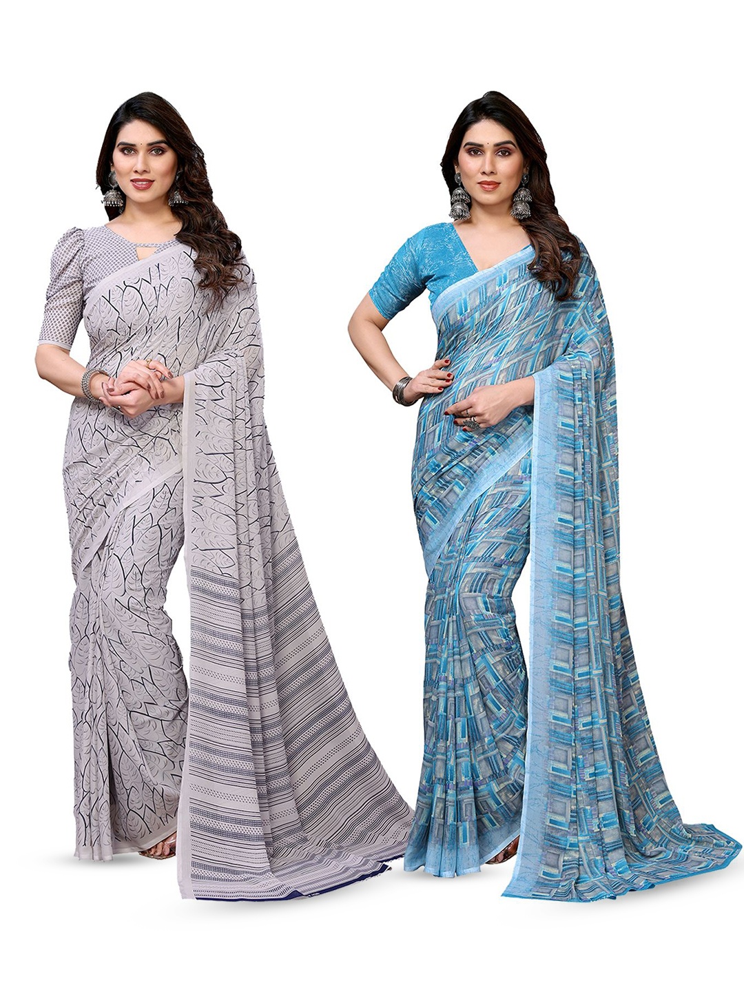 

Moda Rapido Floral Poly Georgette Saree, Blue