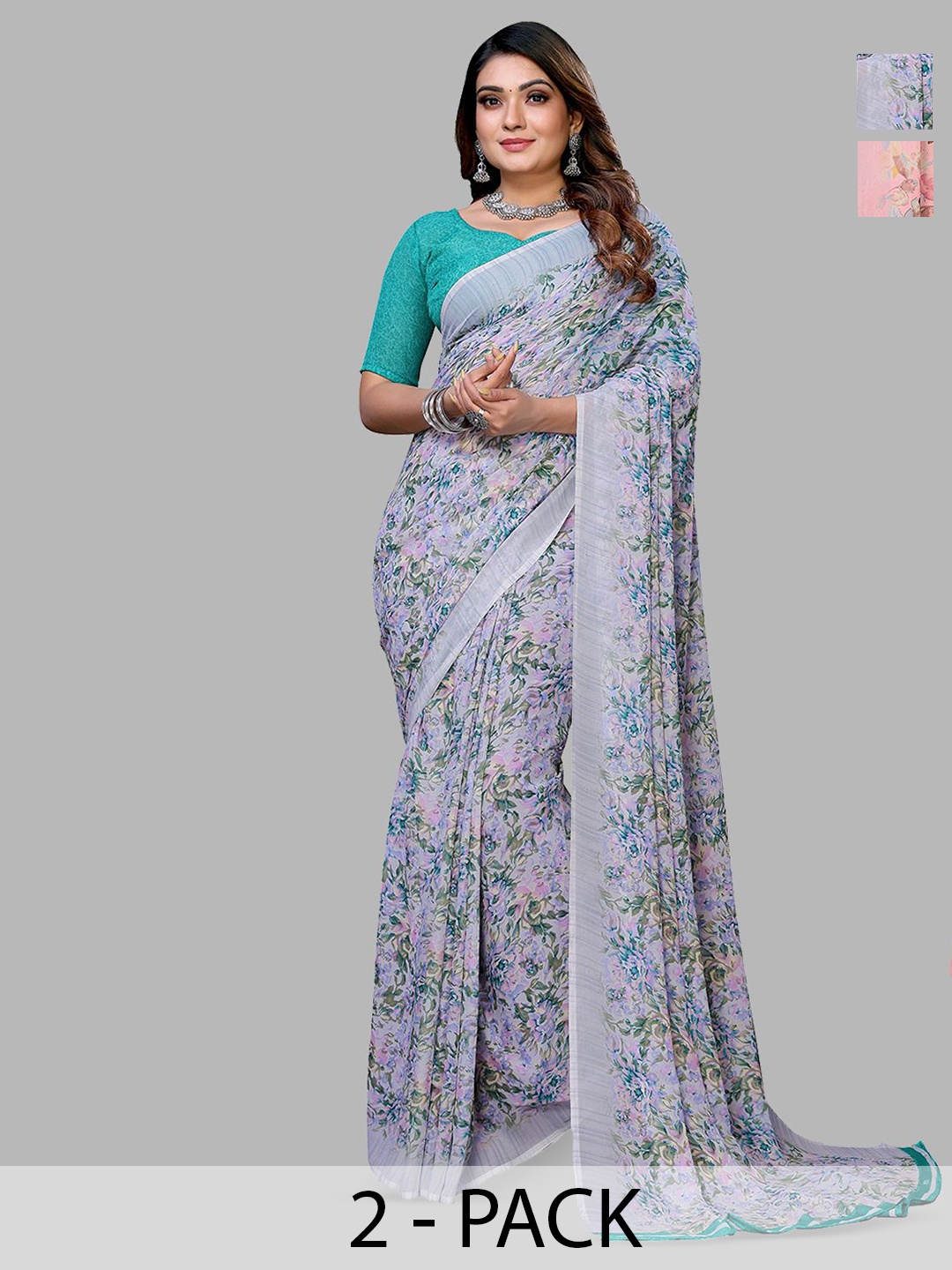 

Moda Rapido Floral Poly Georgette Saree, Pink