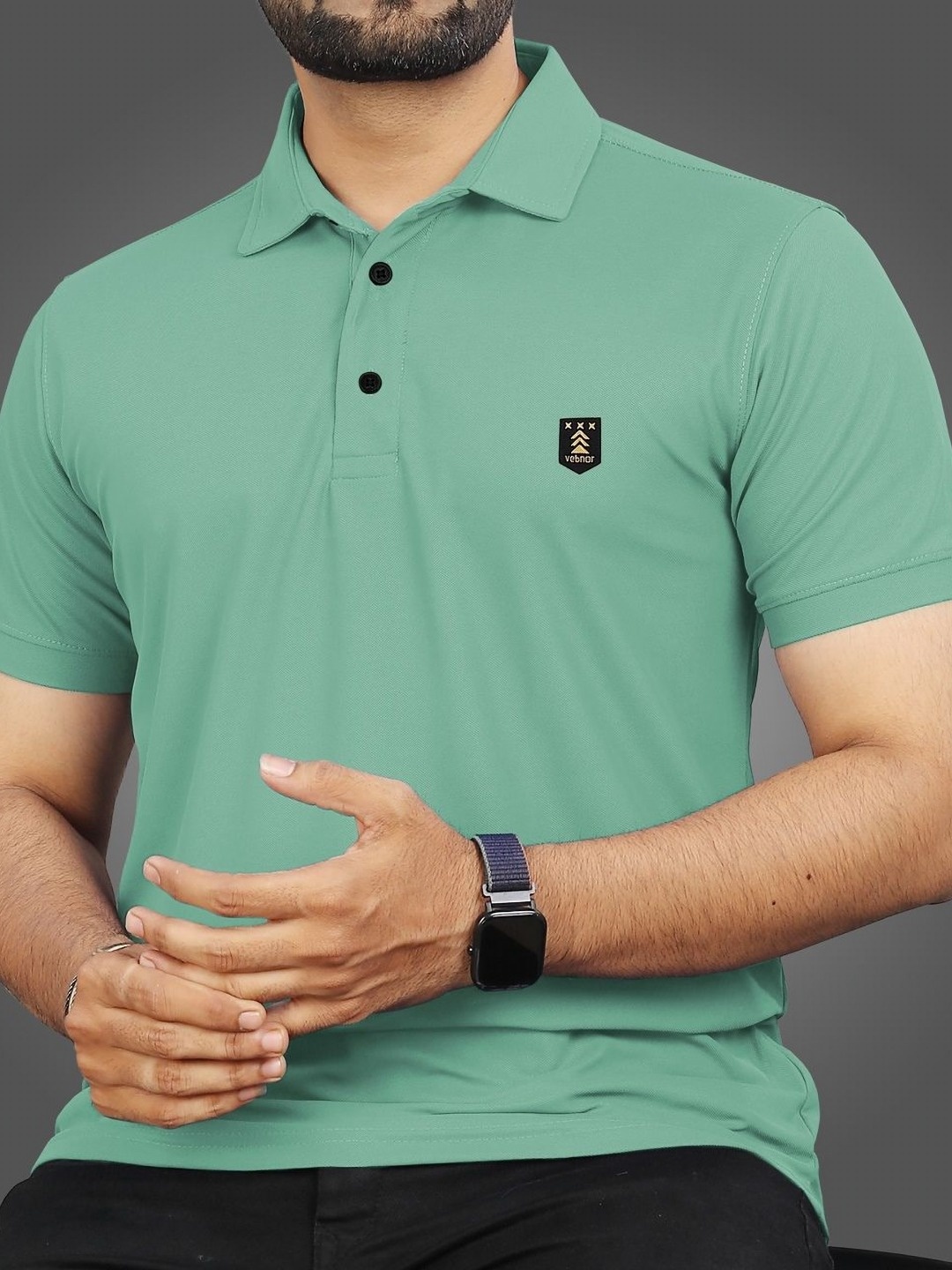 

VeBNoR Men Solid Polo Collar T-shirt, Green