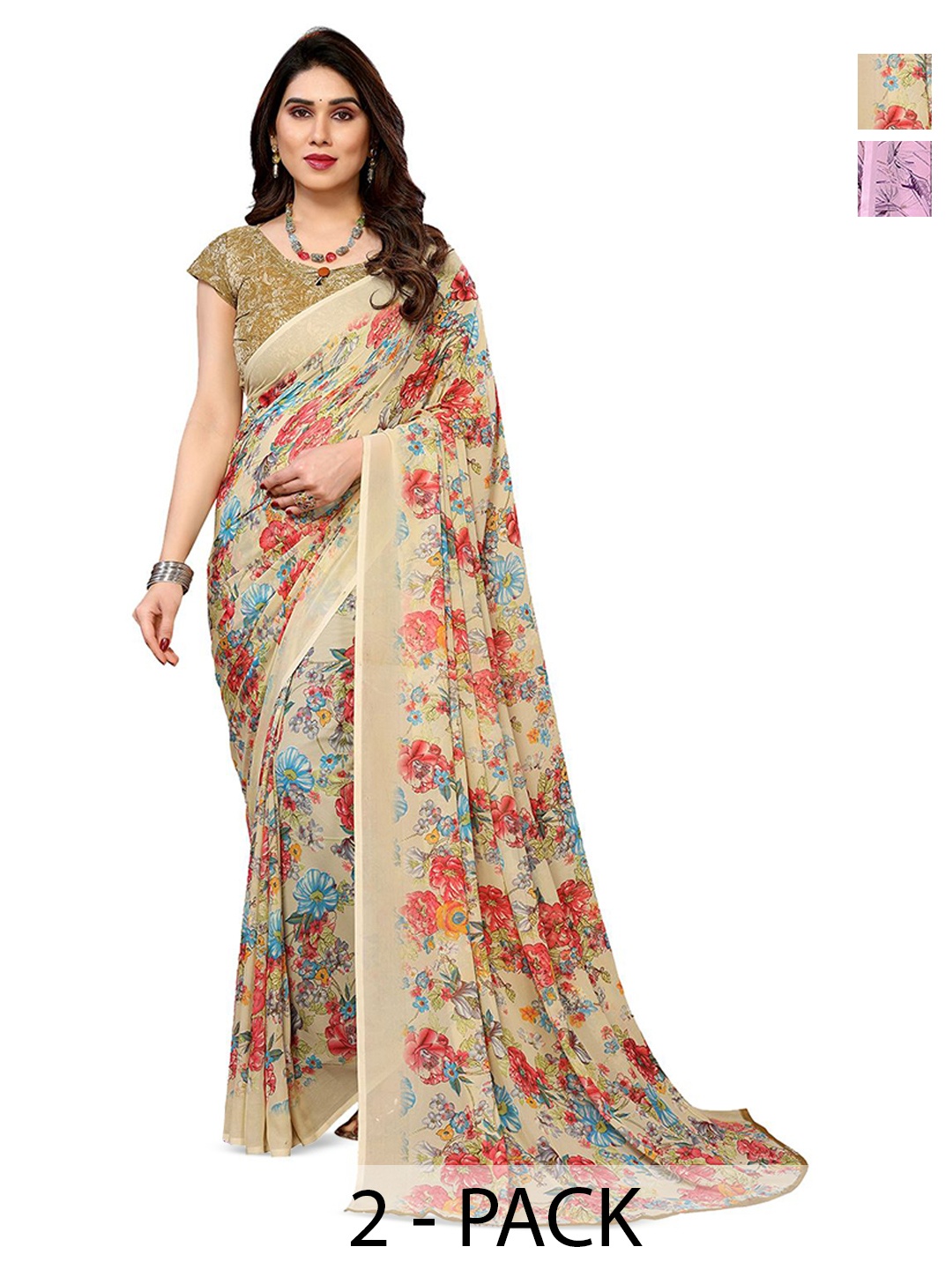 

Moda Rapido Floral Poly Georgette Saree, Brown