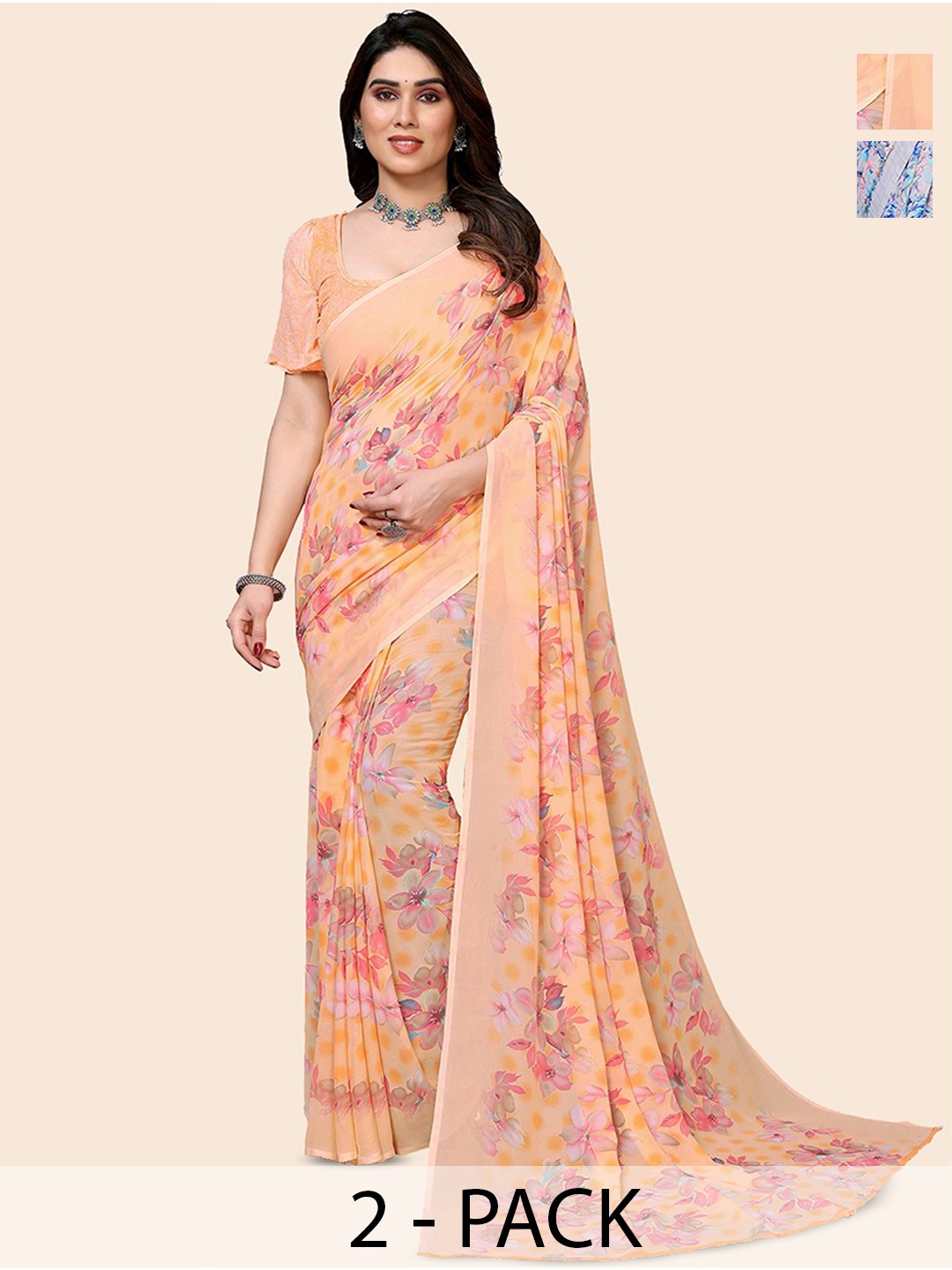

Moda Rapido Floral Poly Georgette Saree, Blue