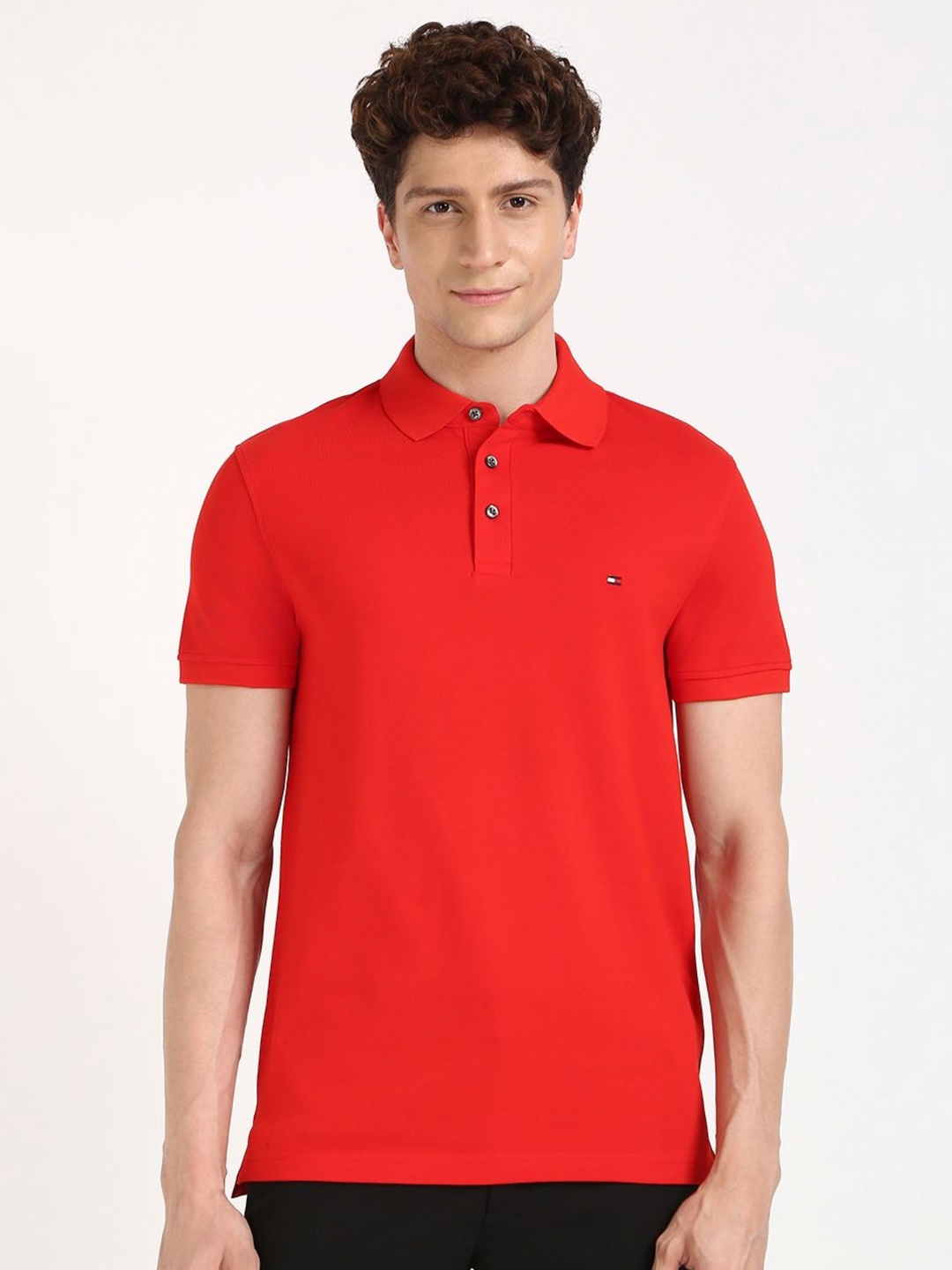 

Tommy Hilfiger Men Solid Polo Collar Organic Cotton Slim Fit T-shirt, Red