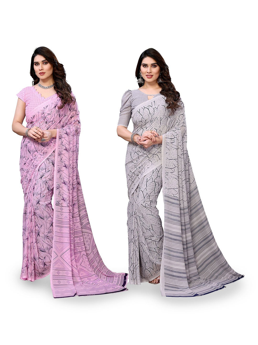 

Moda Rapido Floral Poly Georgette Saree, Pink
