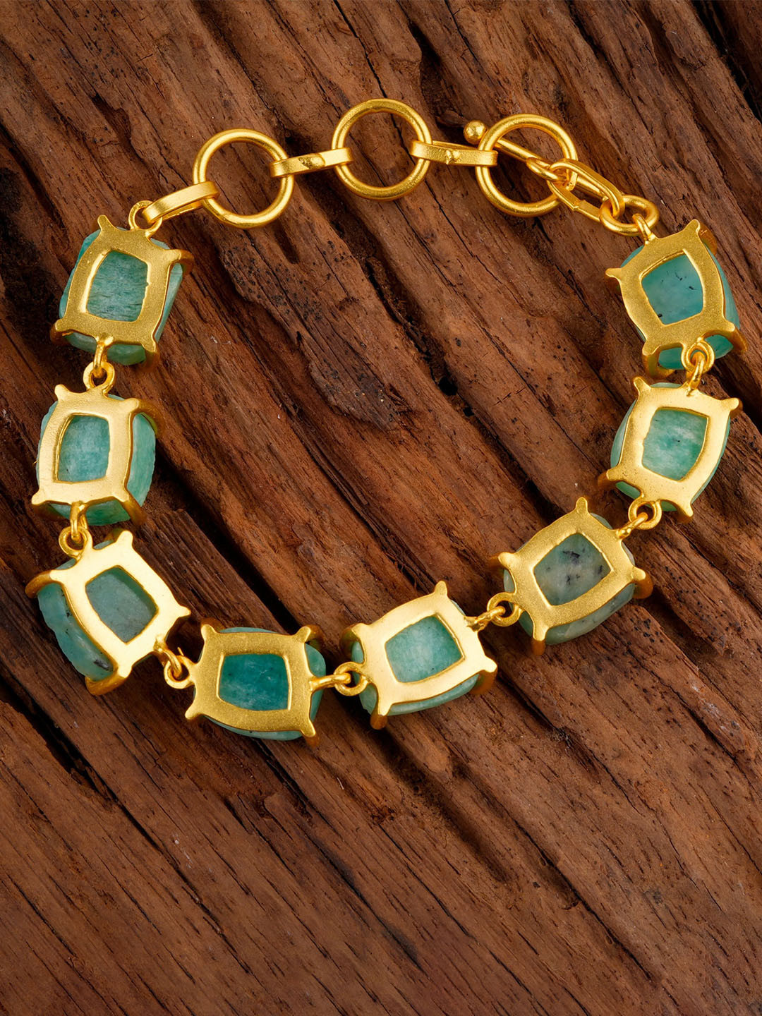 

TOTAPARI Unisex Brass Agate Gold-Plated Uncut Amazonite Wraparound Bracelet