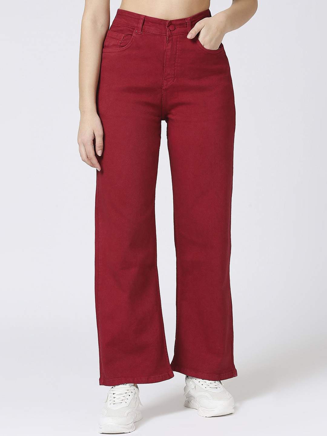 

CEFALU Women Comfort Boyfriend Fit Stretchable Jeans, Maroon