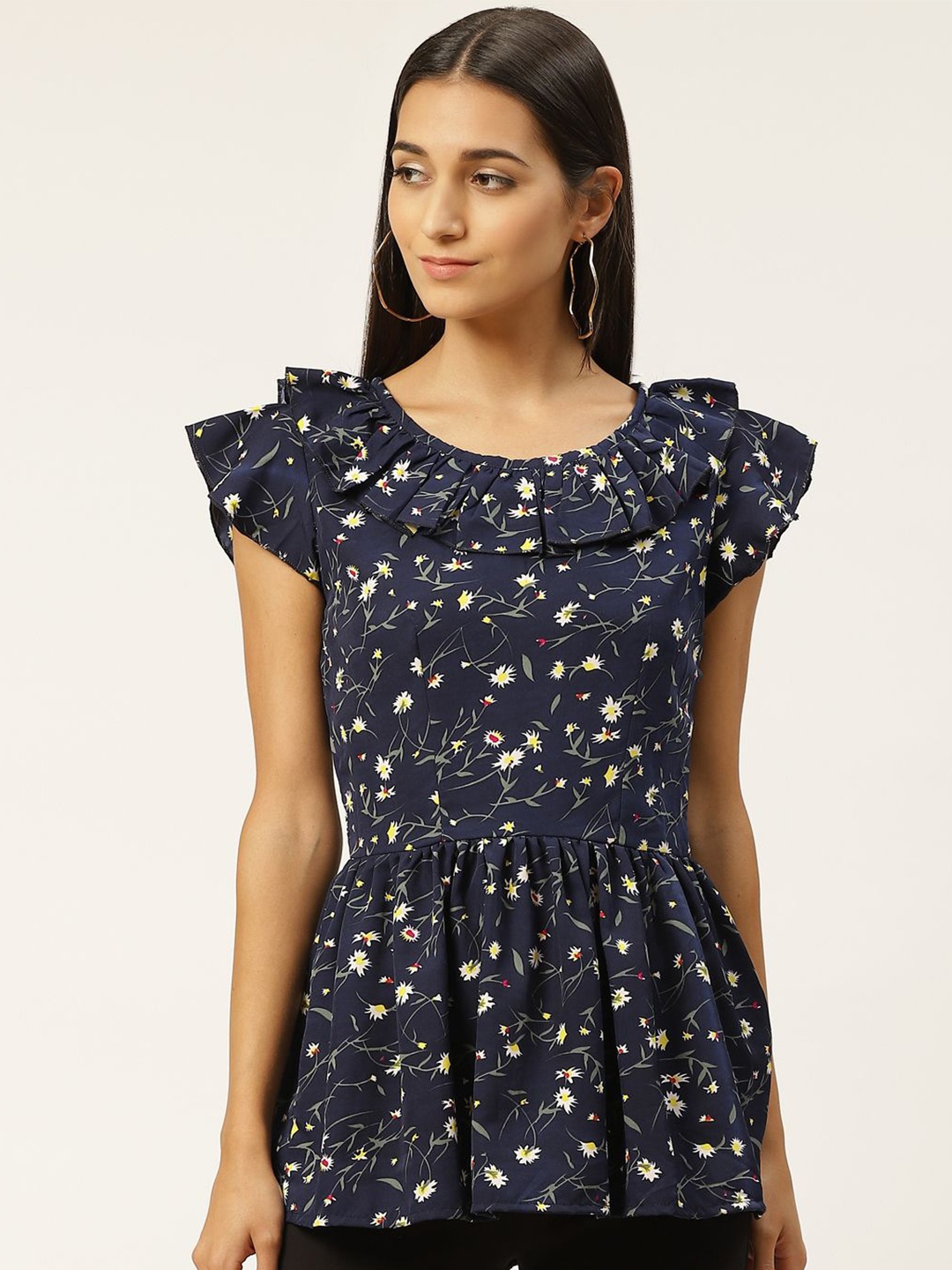 

VYMO Embellished Print Top, Blue