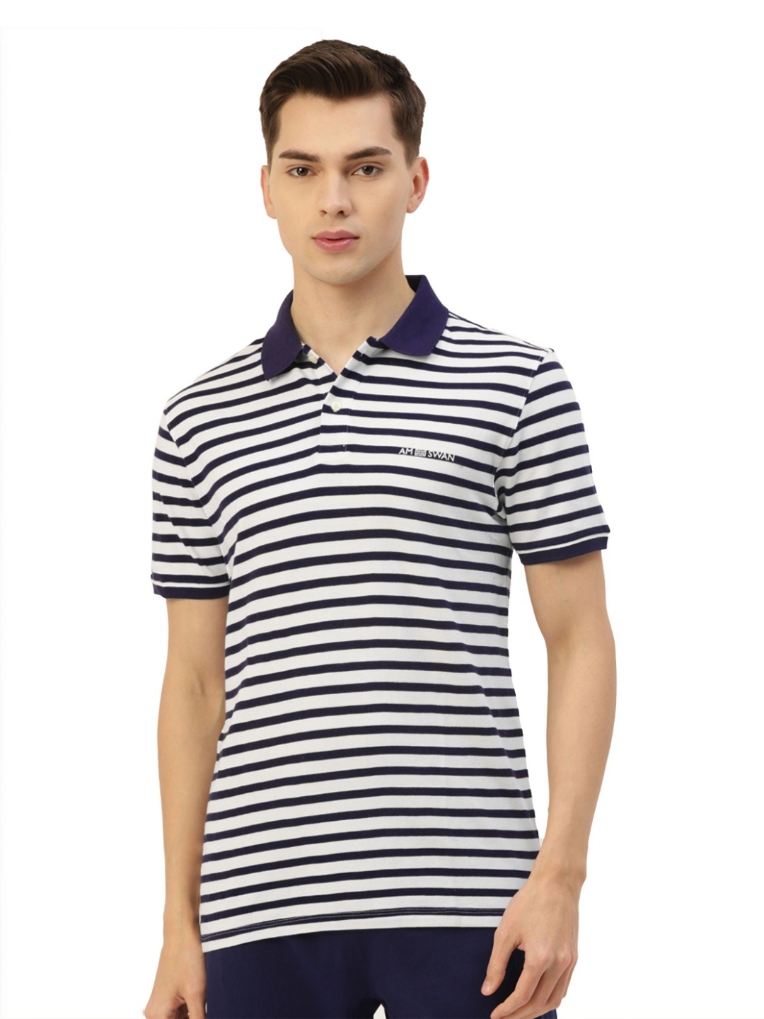 

AMSWAN Men Striped Polo Collar Pockets T-shirt, Multi