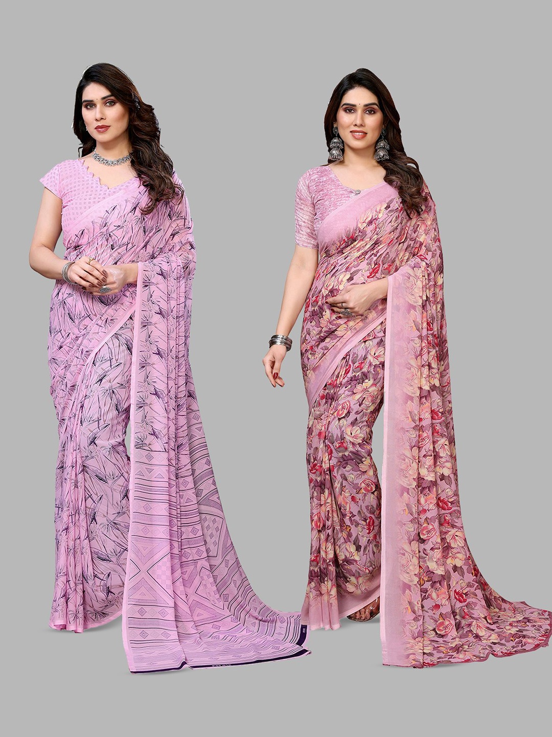 

Moda Rapido Floral Poly Georgette Saree, Pink