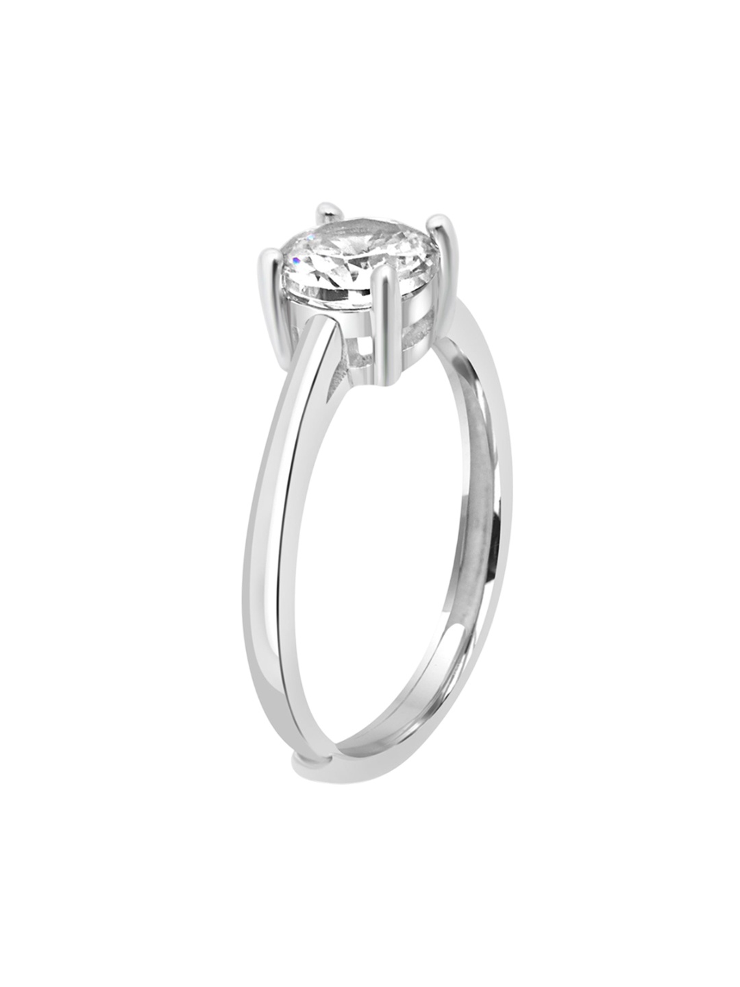 

925 SILLER 925 Sterling Silver Rhodium-Plated Cubic Zirconia-Studded Adjustable Ring