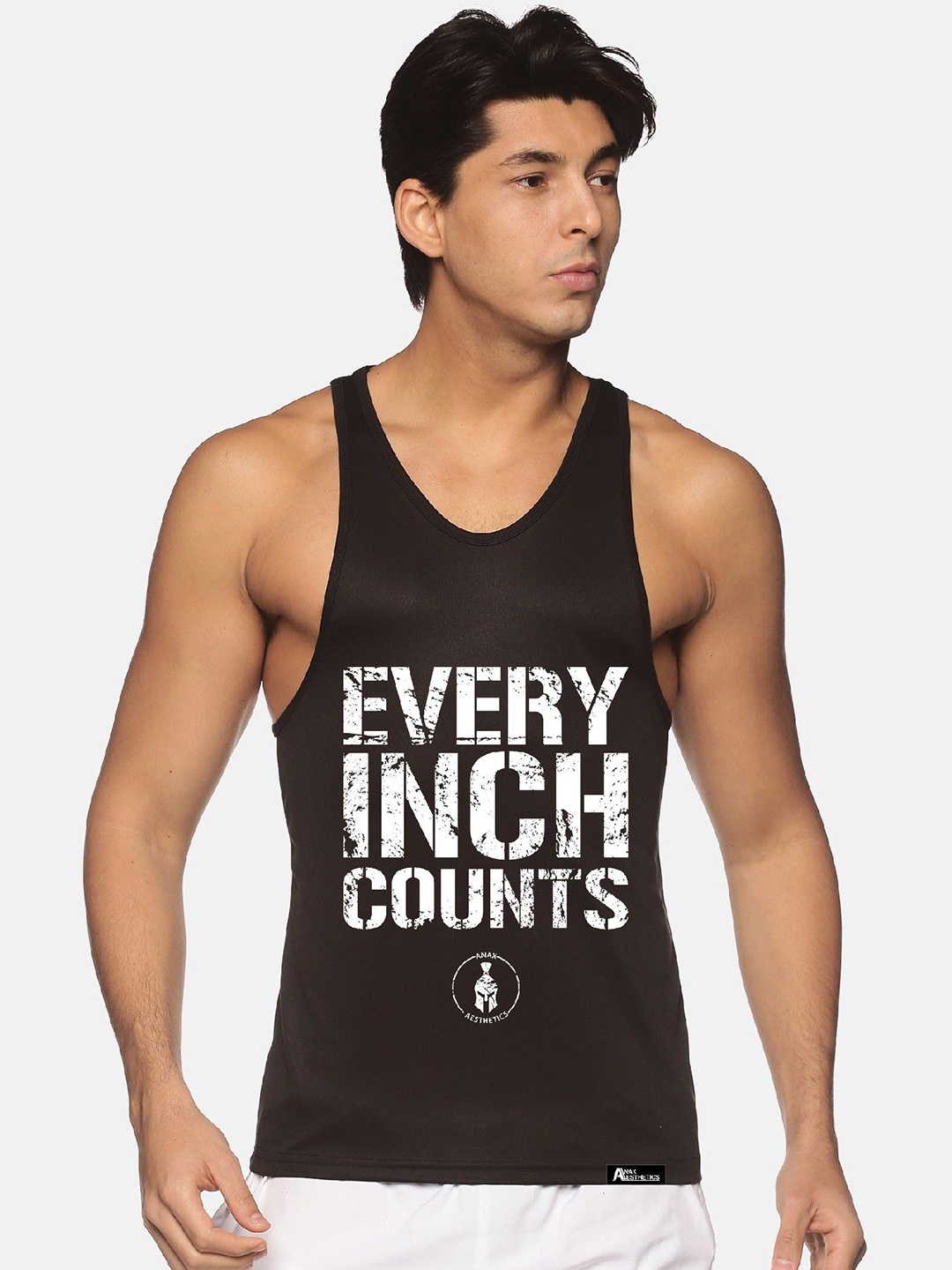 

Anax Aesthetics Men Polyester Dri-Fit Printed Sleeveless Sando Gym Vest Stringer Tank Top, Black