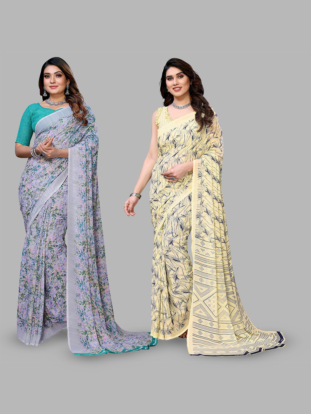 

Moda Rapido Floral Poly Georgette Saree, Grey