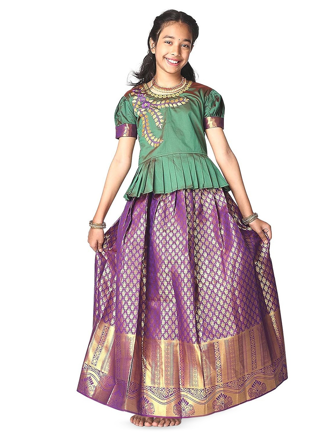 

TotzTouch Girls Embroidered Ready to Wear Lehenga &, Purple