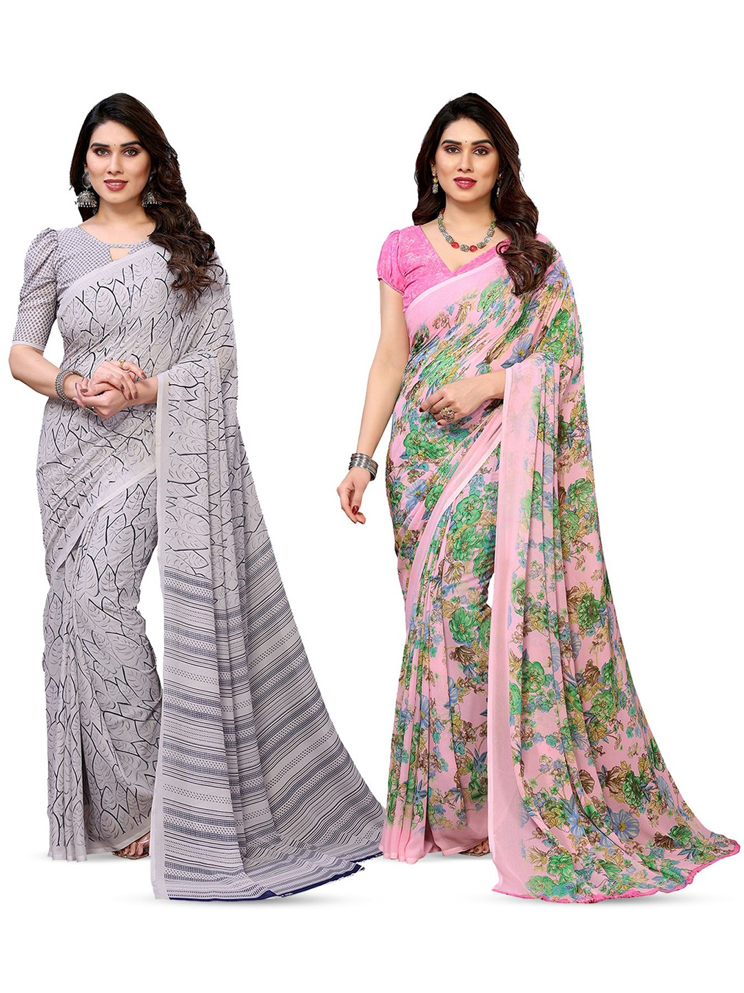 

Moda Rapido Floral Poly Georgette Saree, Pink