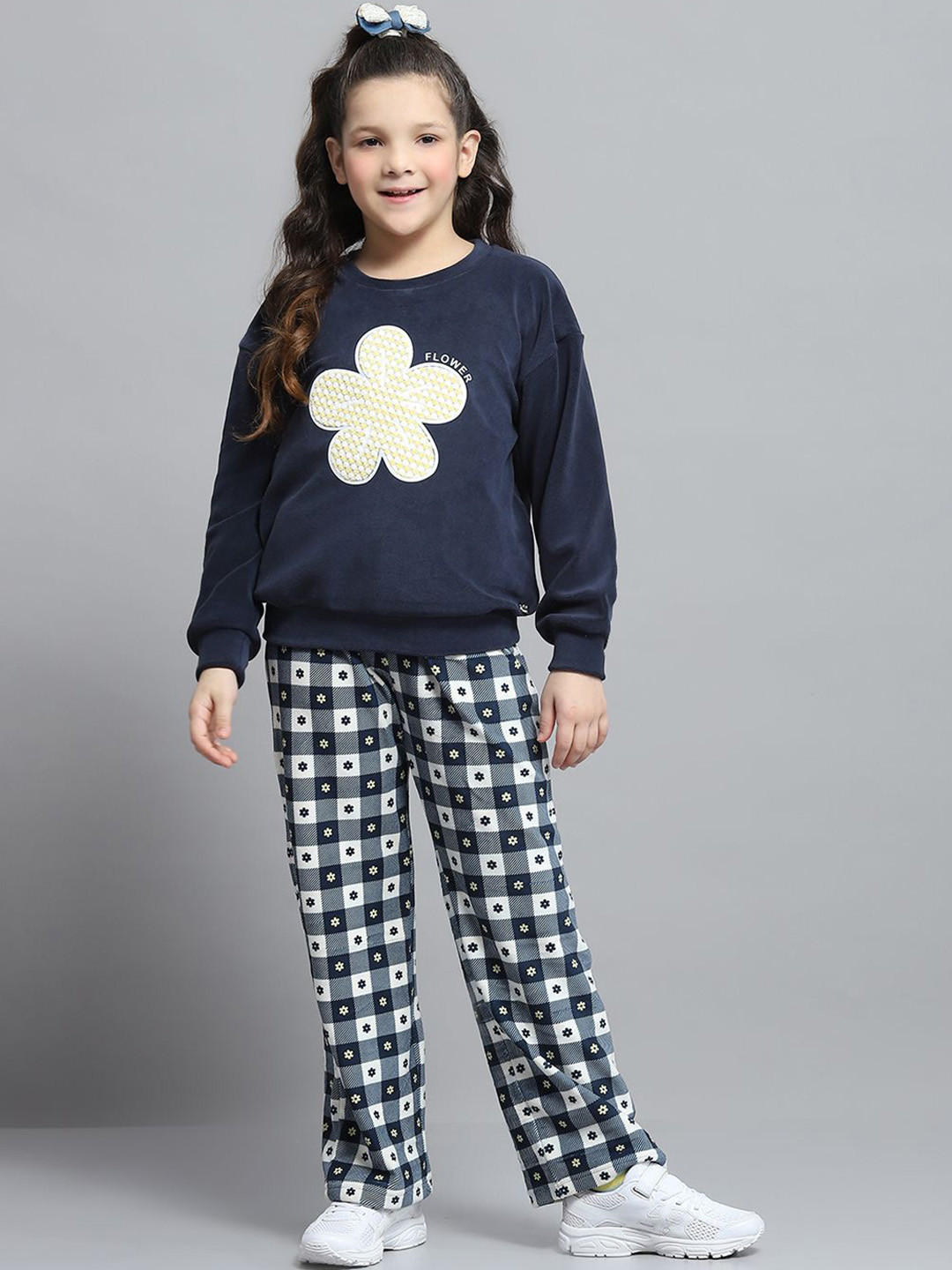 

Monte Carlo Girls Printed Round Neck Sweatshirt & Trouser, Navy blue