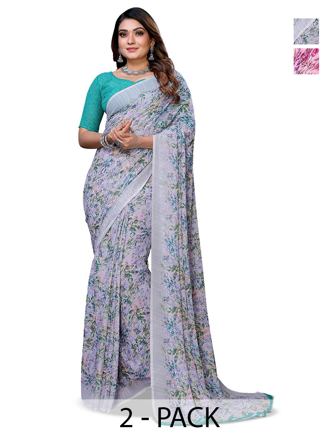 

Moda Rapido Floral Poly Georgette Saree, Grey