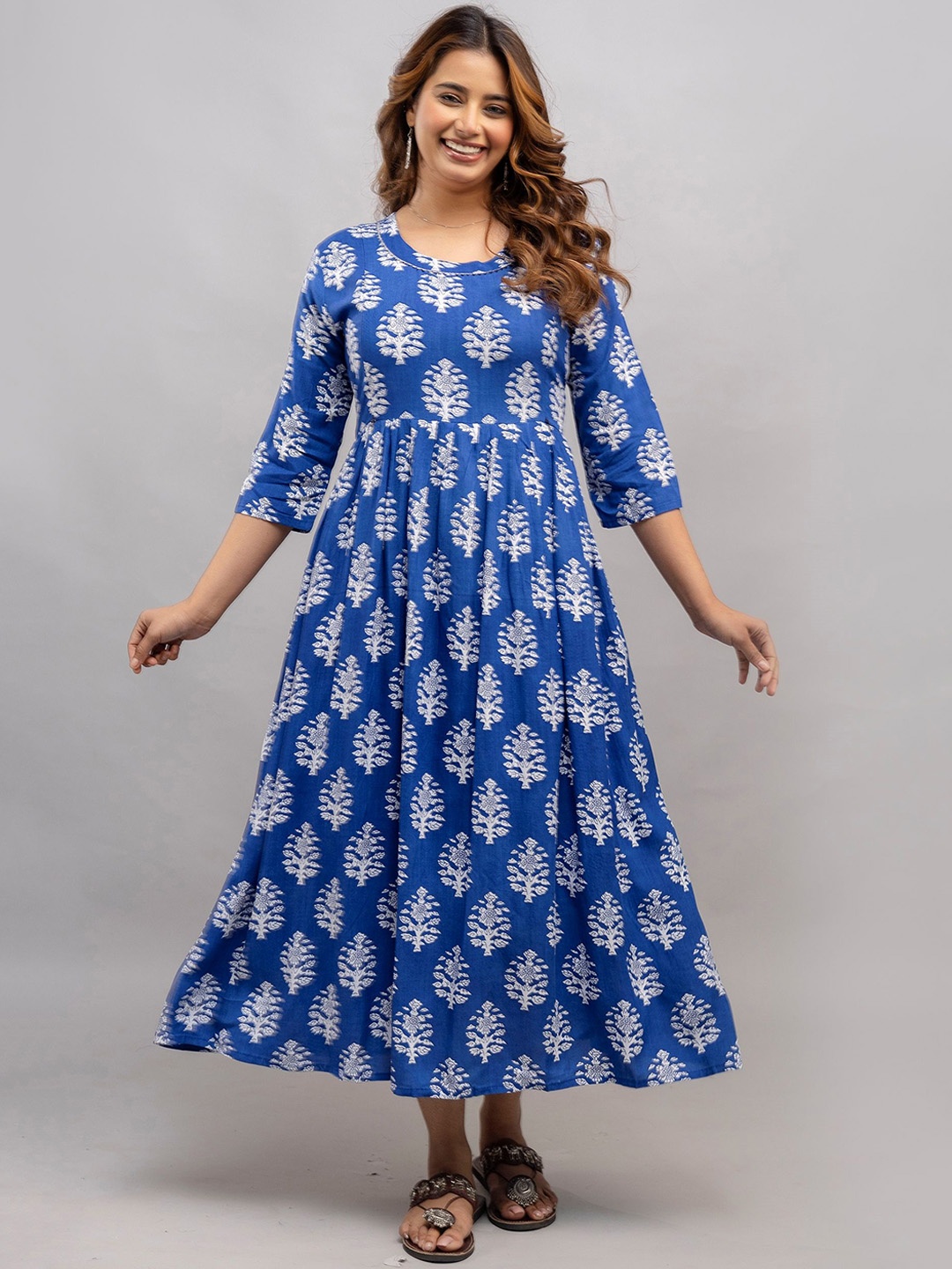 

Mialo fashion Printed Maxi Maternity Ethnic Dress, Blue