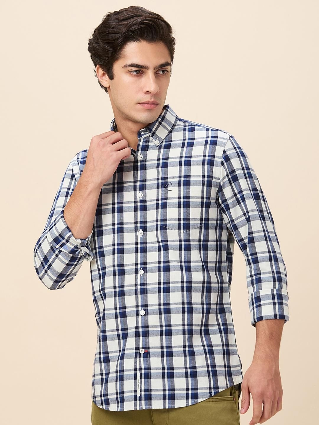 

Being Human Men Classic Fit Button-Down Collar Tartan Checked Cotton Casual Shirt, Navy blue