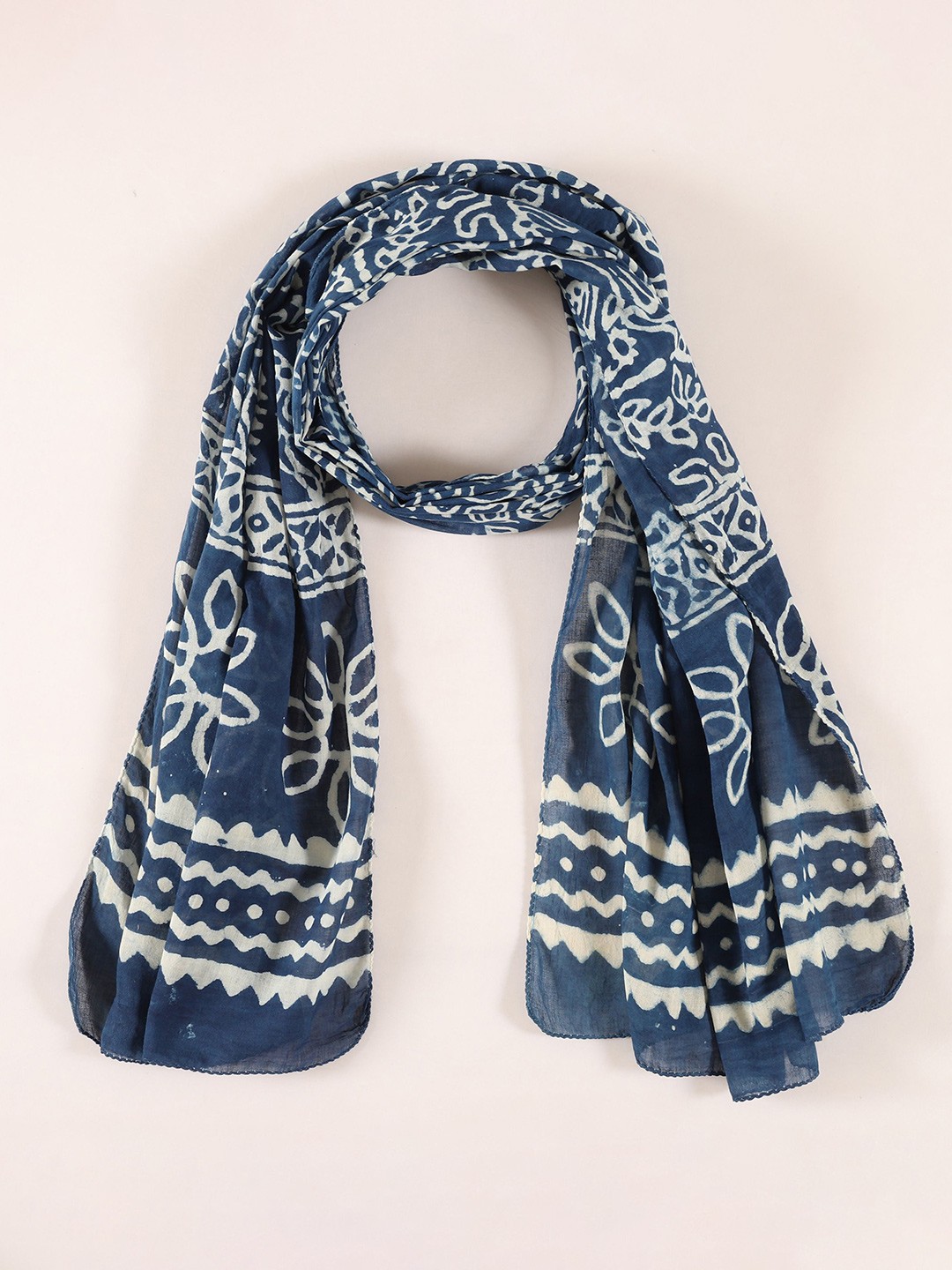 

HANDICRAFT PALACE Women Floral Printed Cotton Scarf, Blue