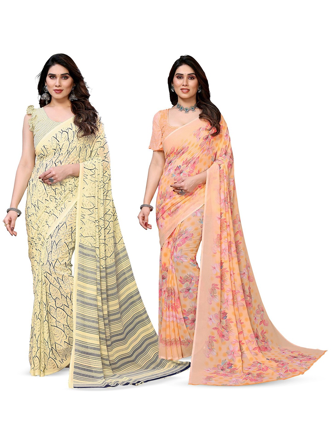 

Moda Rapido Floral Poly Georgette Saree, Peach