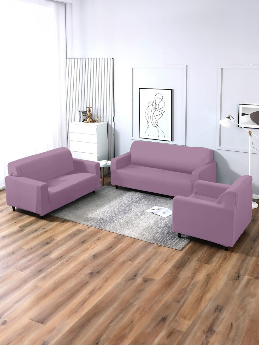 

Aura Purple Stretchable Three Seater Sofa Cover With 2 Single Seater Sofa Cover