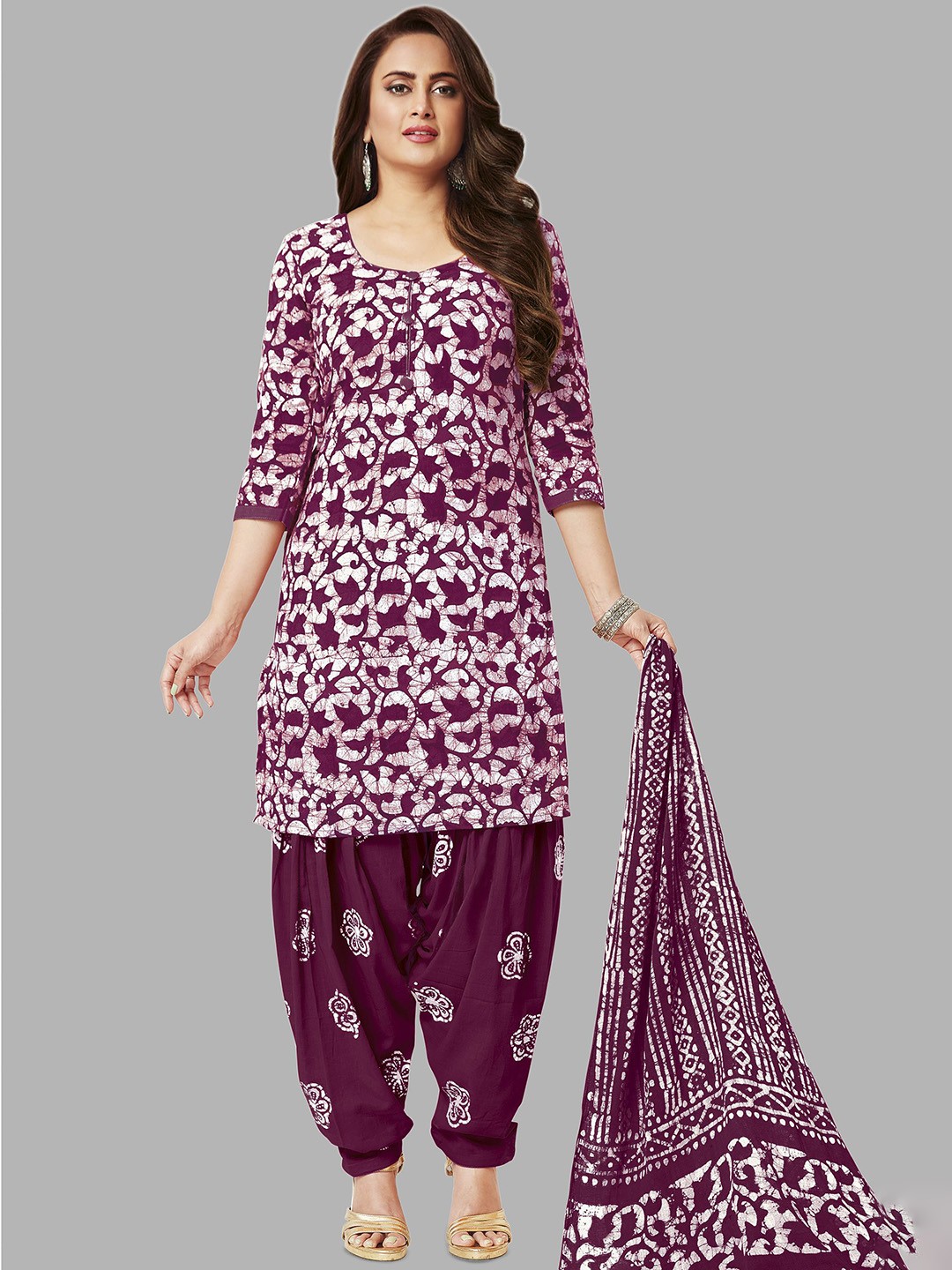 

Simmu Printed Pure Cotton Unstitched Dress Material, Maroon