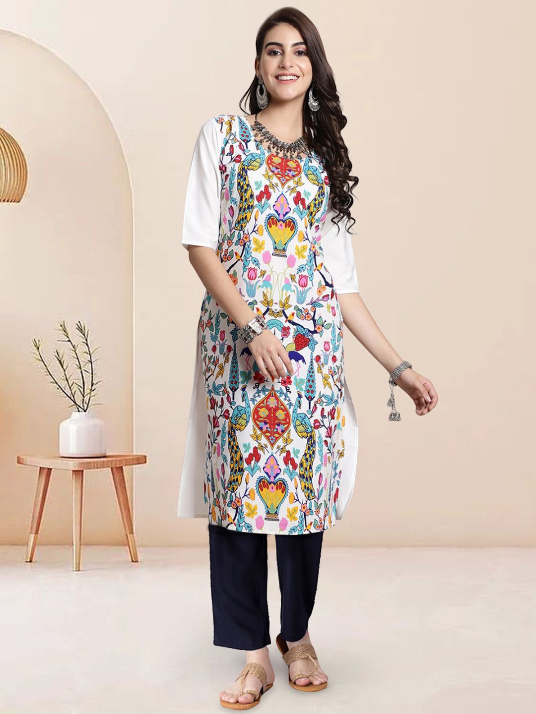 

Moda Rapido Women Floral Printed Regular Kurta with Trousers, White