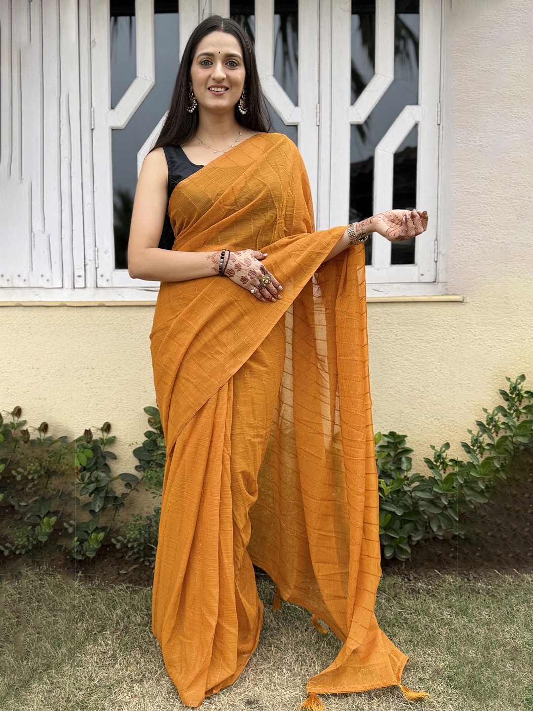 

Aika Pure Chiffon Saree, Mustard