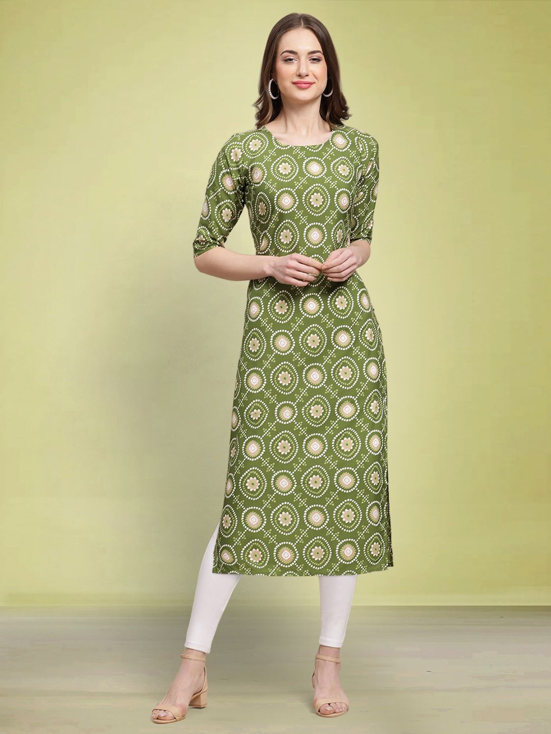 

Moda Rapido Printed Round Neck Kurta, Olive
