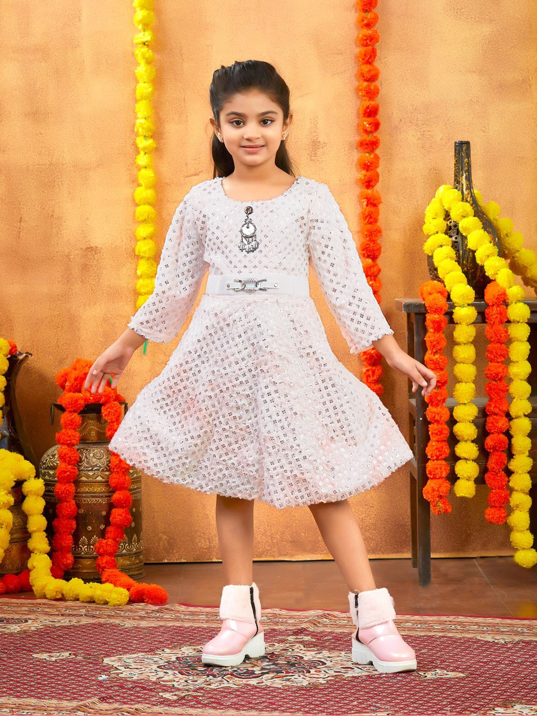 

BAESD Girls Woollen A-Line Dress, Pink