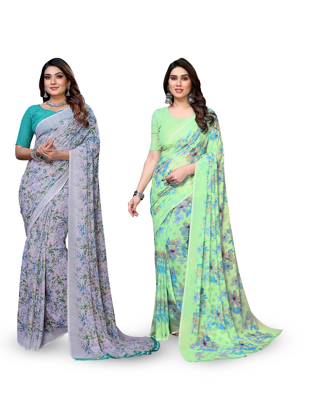 

Moda Rapido Floral Poly Georgette Saree, Grey